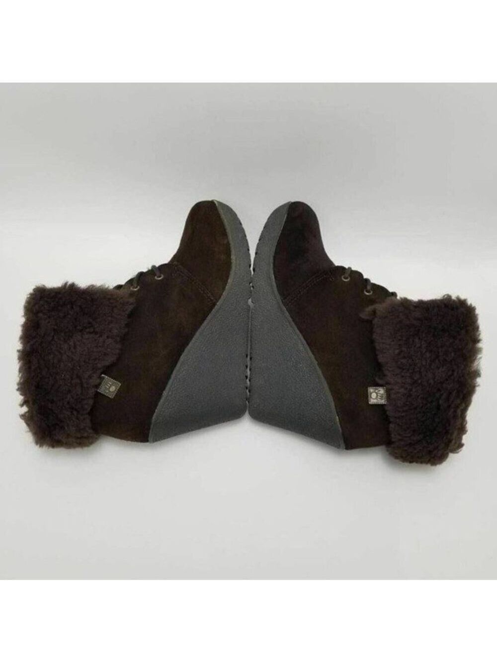 BEARPAW Flatiron Sheepskin Leather Suede Wedge Boots Brown Size 7 - Picture 9 of 11